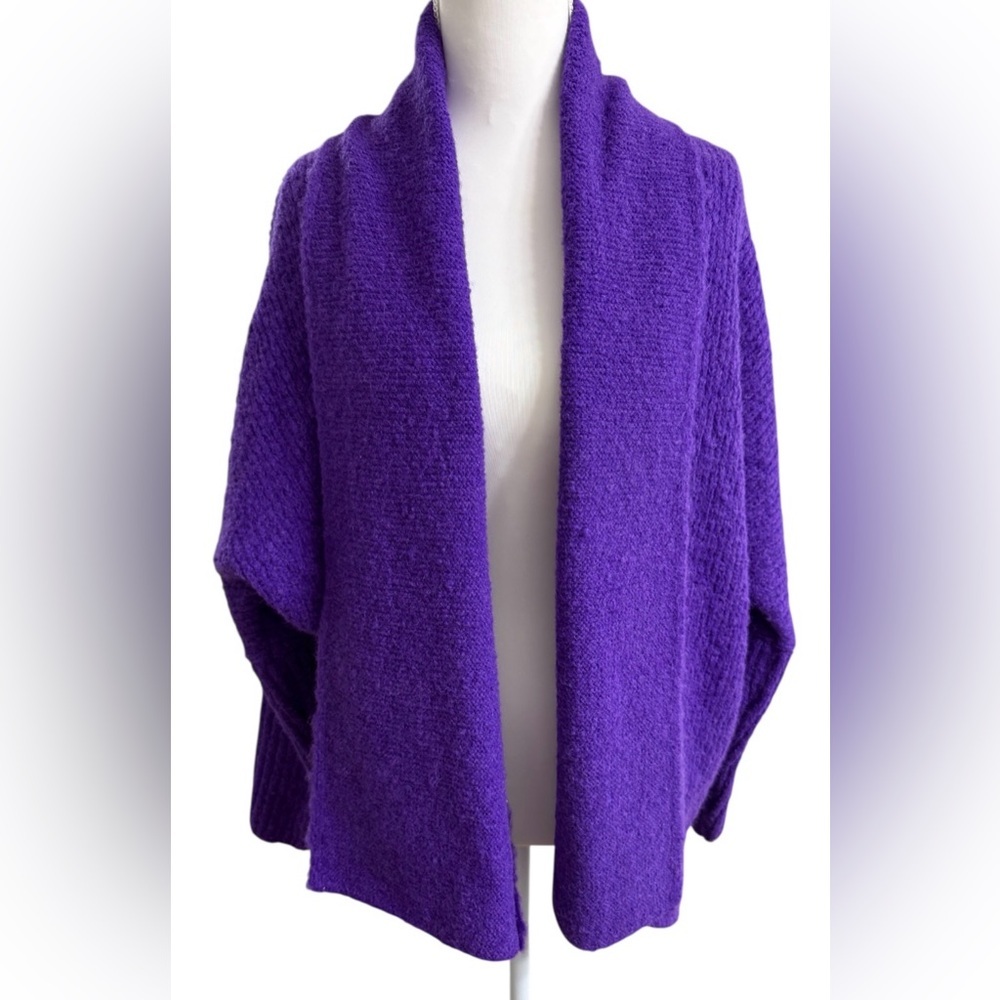 NWT ANNTARAH BABY ALPACA WOOL CARDIGAN PURPLE OVERSIZED S/M SHAWL COLLAR